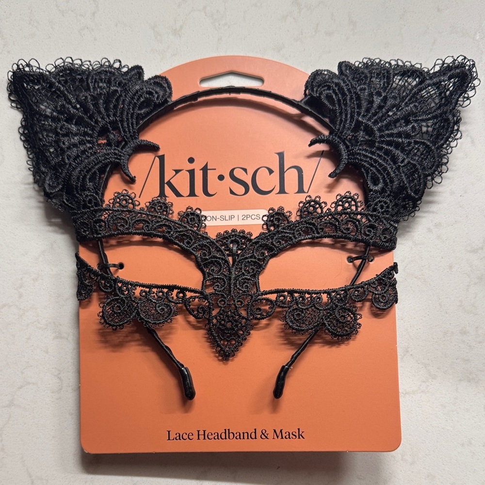 Free with bundle - Kitsch Intricate Black Lace Headband and Mask Set
